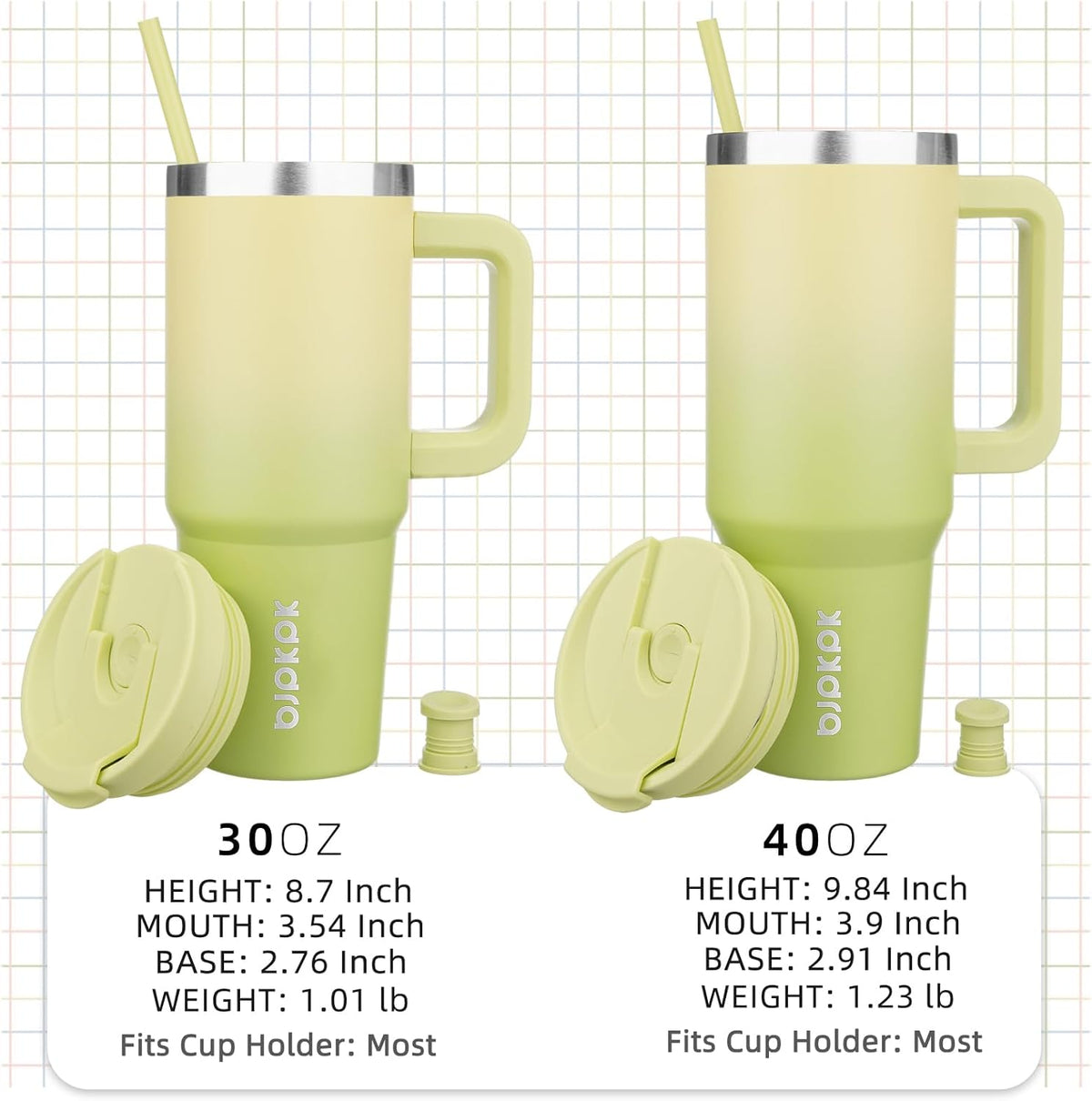 BJPKPK Tumbler With Handle And Straw 40oz Insulated Tumbler Cups With Lid Stainless Steel Travel Coffee Mug,Lime