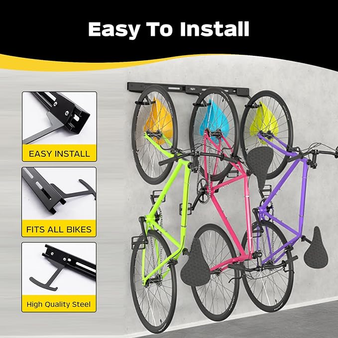Bike Storage Rack Wall Mount Bike Rack | Steel Bike Mount Wall | Adjustable Bike Hangers for Garage (2 Bike Rack)