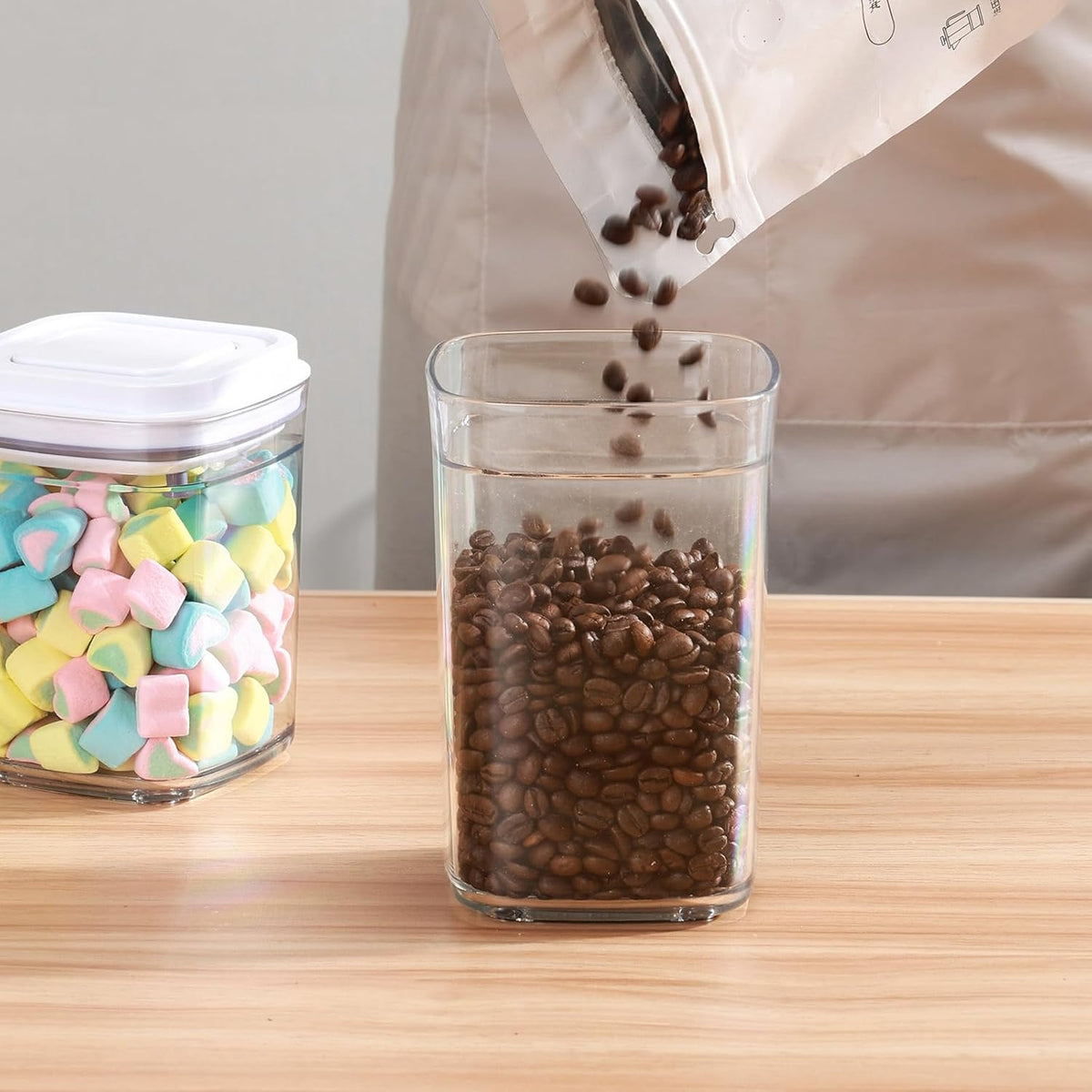 Food Airtight Containers storage with Lids 3 Pack One Button Open/POP UP/Kitchen Storage Organization for Coffee Tea Brown Sugar Cereals 700ml/950ml/1800ml
