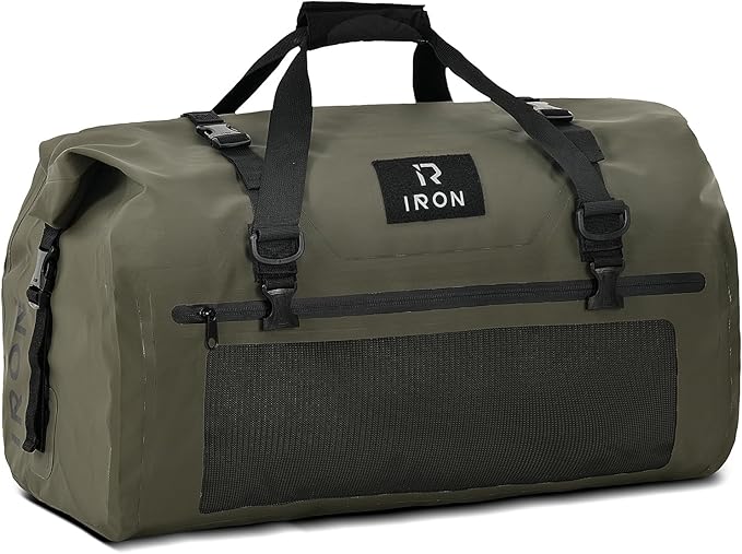 BORLENI Waterproof Motorcycle Dry Duffel Bag Luggage Tail Bag with Large Storage Space,Roll Top Closure, Shoulder Straps, Inner Pocket and Mesh Pocket for Motorcycling Travel Camping (Army Green,30L)