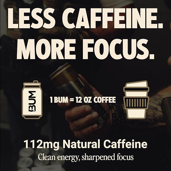 BUM Sugar-Free Energy Drink, Strawberry Lemonade - Lightly Carbonated & No Artificial Colors, Natural Caffeine & Citicoline for Energy, Focus, Brain Boost & Workout Sports Beverage - 12 oz, Pack of 12