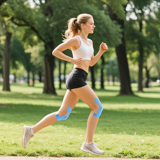 10 Pcs Precut Kinesiology Tape for Knees,Kinesiology Ankle Tape,Waterproof Elastic Knee Kinetic Tape,Breathable Latex-Free Tape for Knee Support and Stability,Pain Relief(Blue)