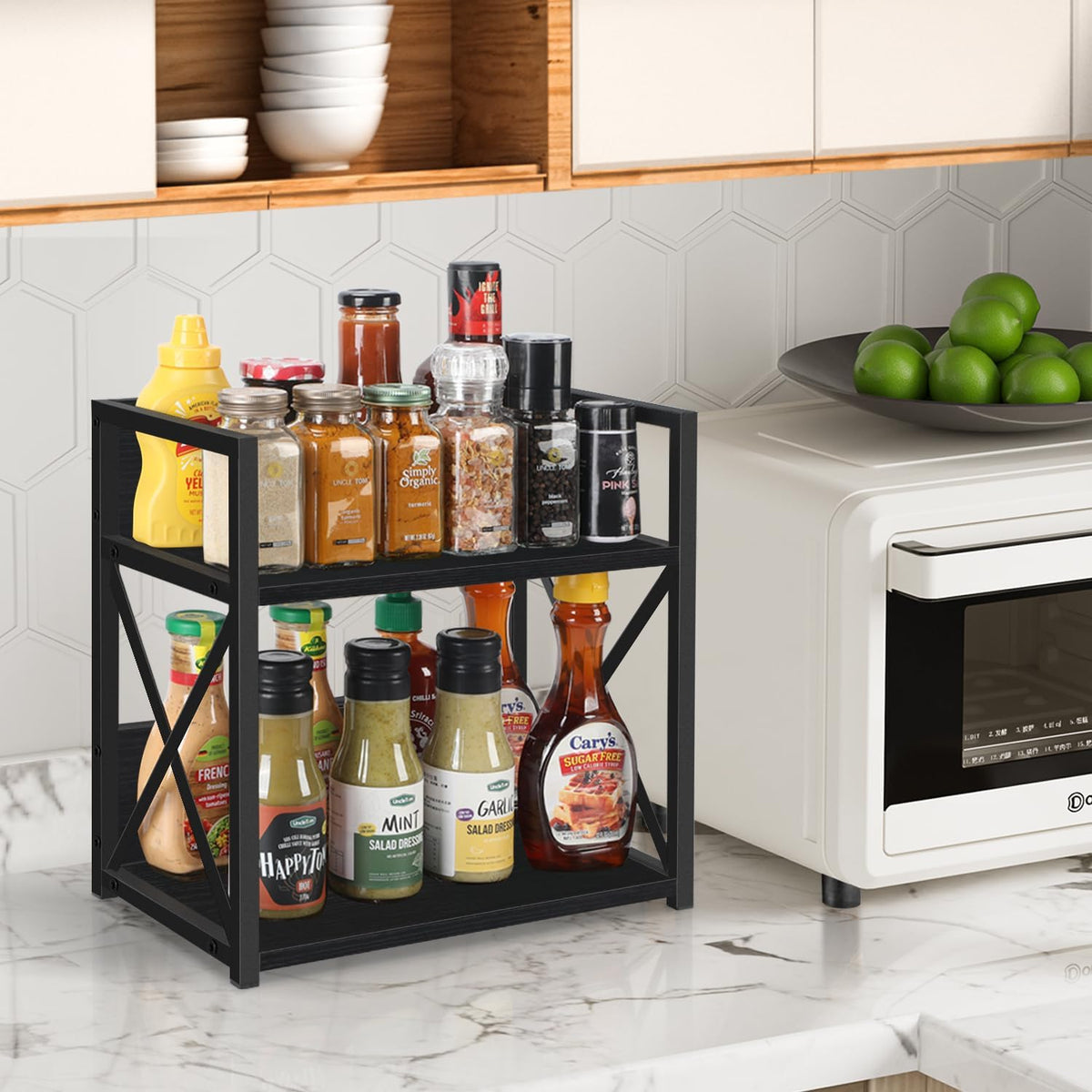 YINMIT Countertop Shelf Organizer,Coffee Bar Accessories,Spice Rack,Coffee Counter Shelf,2 Tier Coffee Organizer Station for Mugs,Cups,Cream,Syrup(Black, Medium)