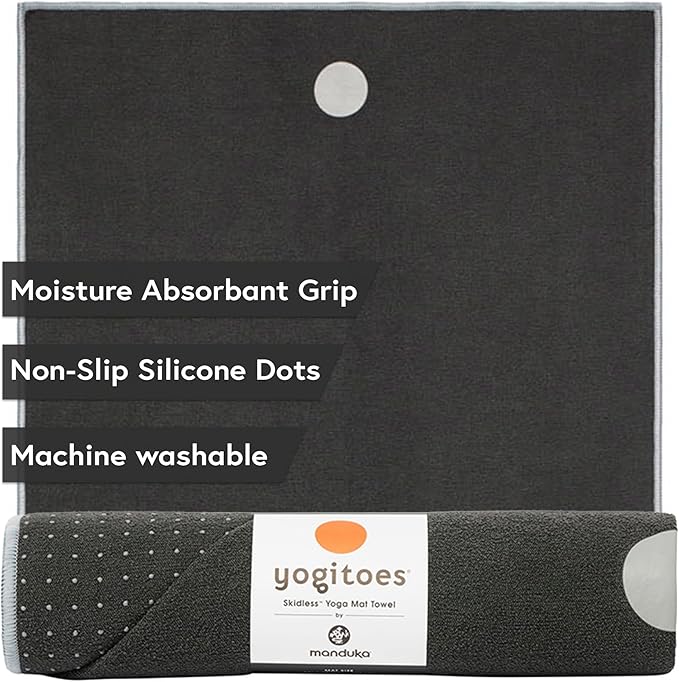 Manduka Yogitoes Yoga Towel – Rubber Grip Dots Non-Slip Bottom, Quick Dry Fitness Towel for Hot Yoga, Pilates, Exercise