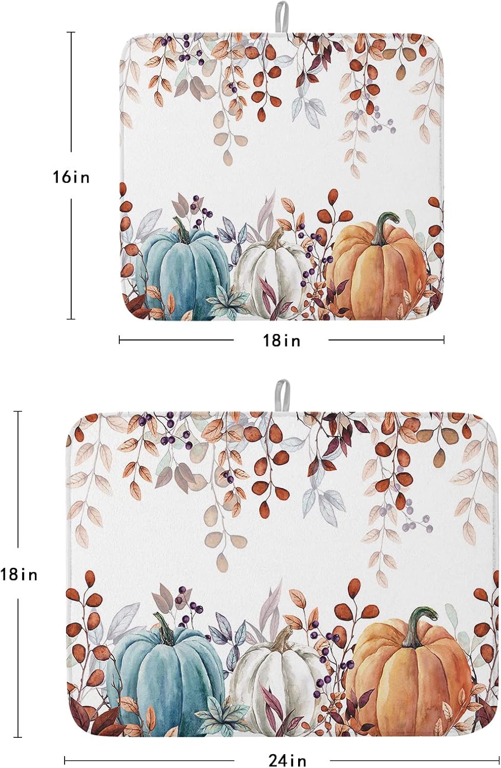 Fall Dish Drying Mat for Kitchen Counter Pumpkin Drying Pad Absorbent Drying Mats for Countertops Sinks Draining Racks Autumn Eucalyptus Leaves Drainer Holiday Harvest Thanksgiving Decorations 16x18