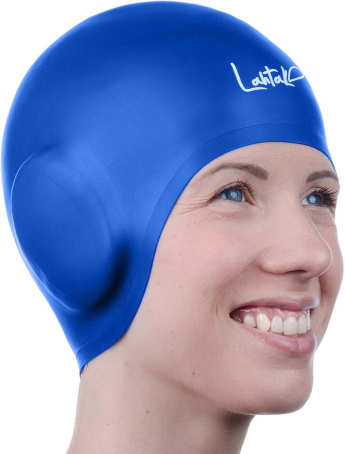 3D Swim Caps - Ear Protection Swimming Cap for Women & Men - Silicone, Waterproof - Fits Long & Short Hair - Adult & Youth