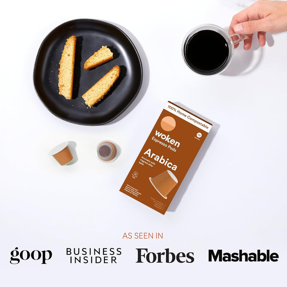 WOKEN COFFEE Compostable Nespresso Pods - Arabica Medium Roast Italian Espresso Coffee Capsules Compatible With Nespresso Coffee Machine (40 Pod Count, 4 Boxes)