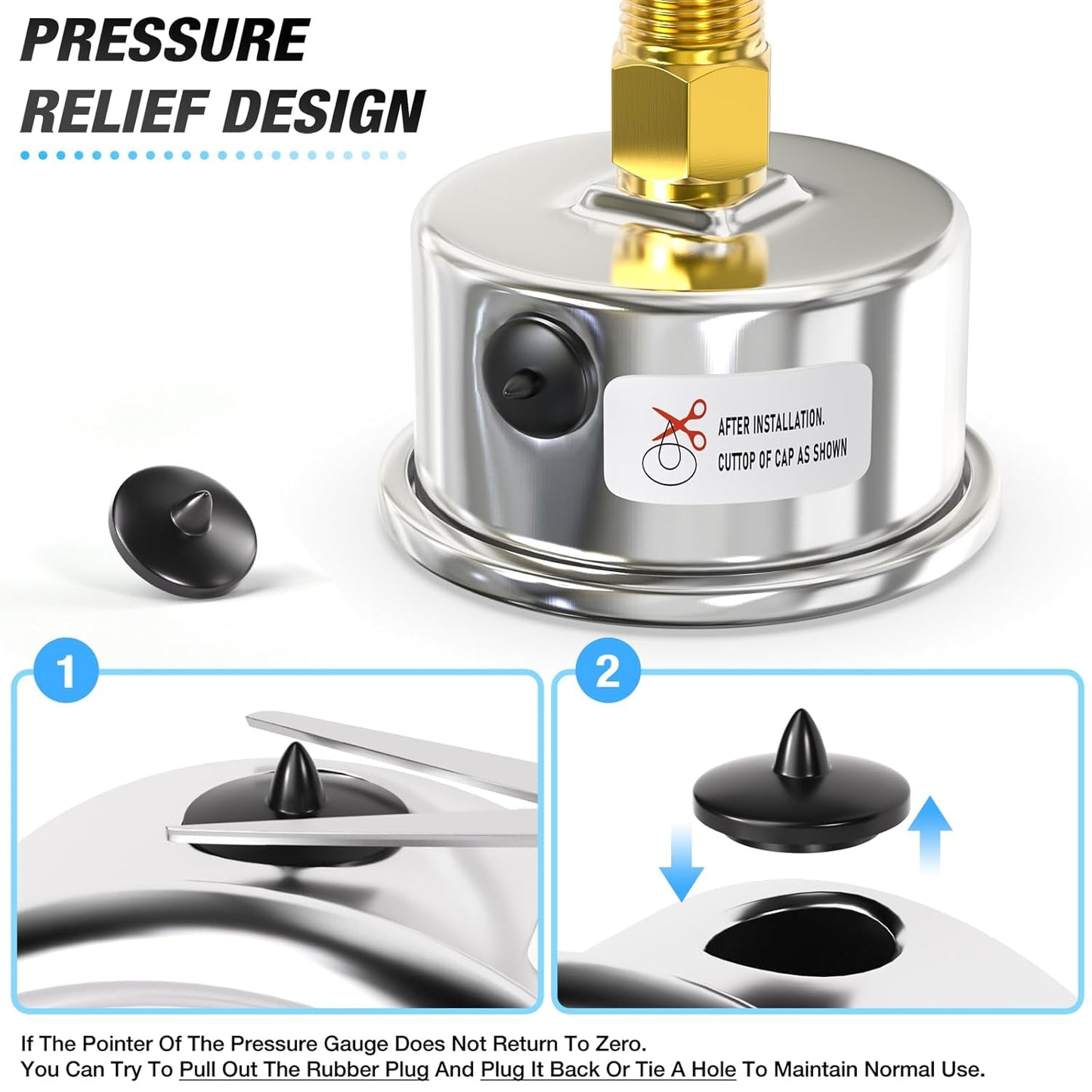 MEANLIN MEASURE 0~160Psi Dry Pressure Gauge Stainless Steel 1/4" NPT 2" FACE DIAL Waterproof for Air Compressor RV Regulator Water Pressure Tester Black Mount, with 1/2" NPT and 3/8" NPT Hex Bushing
