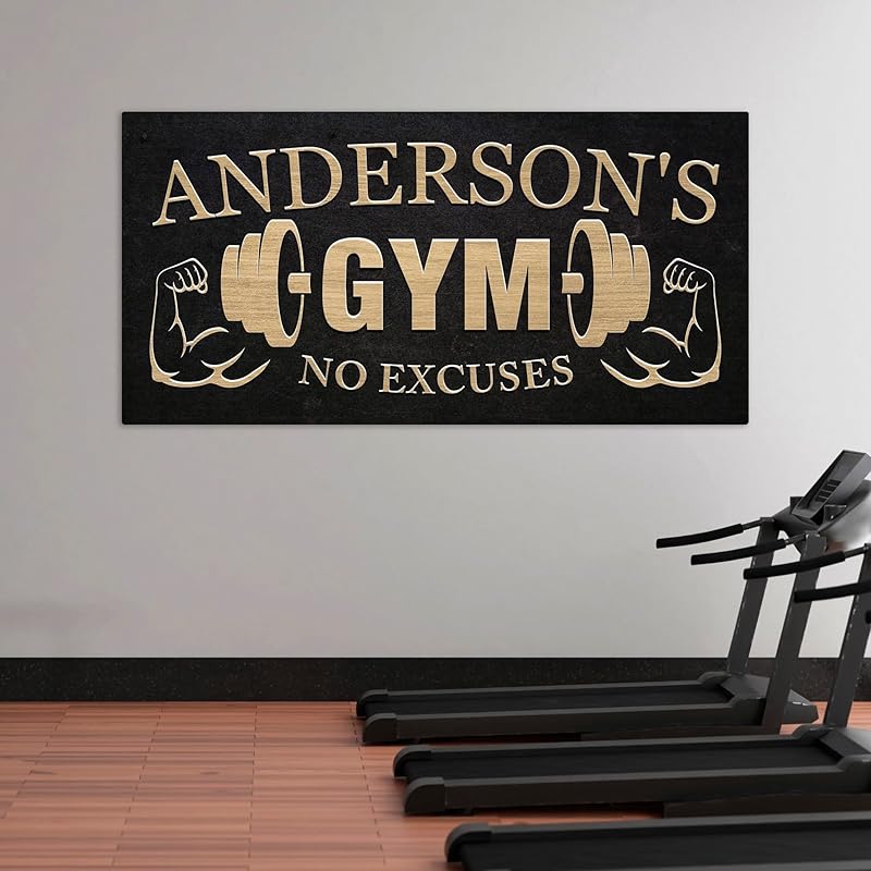 AWESOMETIK GYM Custom Sign Personalized Canvas Wall Decor with Custom Family Name Vintage, Custom Vintage GYM Room Decor, Entertainment Hall Living Room Lounge