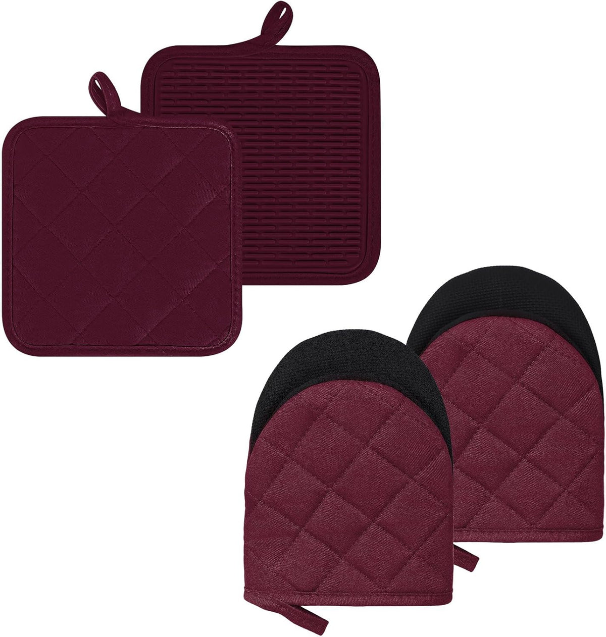Oven Mitts and Pot Holders Set, Pack of 4, Heat Resistant Silicone Kitchen Mini Oven Mittens for 500 Degrees, Mini Oven Gloves and Hot Pads for Baking Grilling Barbecue Microwave Machine Washable
