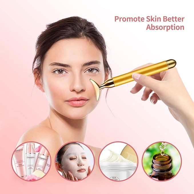 2-IN-1 Electric Face Massager Roller 24k Golden Face Roller, 3D Roller and Unique Crescent Shape Facial Roller Massager Kit Arm Eye Nose Massager Skin Care Tools