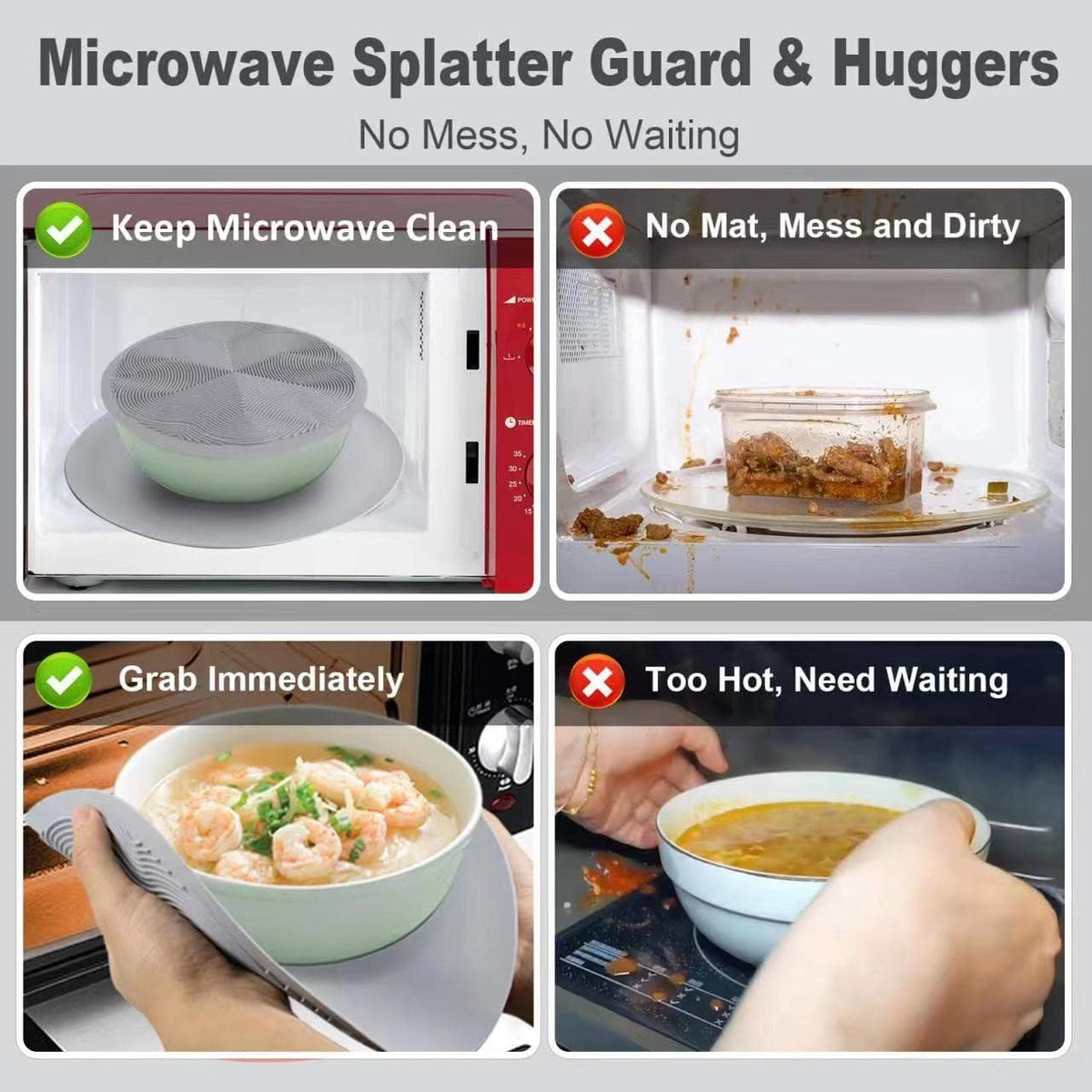 Pack 2,KooMall 12 10 8 Inch Multi-use Microwave Mat, Trivet, Pot Holders, Drying, Baking, Place Mat, Utensils Rest, Silicone Cover Pad for Hot Pot Pan,Plates Dishes Kitchen Counter,Heat Resistant,Gray