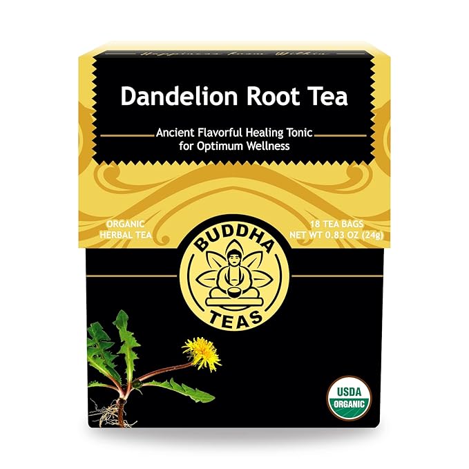 Buddha Teas Organic Dandelion Root Tea – 18 Bleach-Free Tea Bags – Caffeine-Free Tea with a Rich, Earthy Taste, Natural Source of Vitamins, Minerals, and Antioxidants, Kosher, GMO-Free