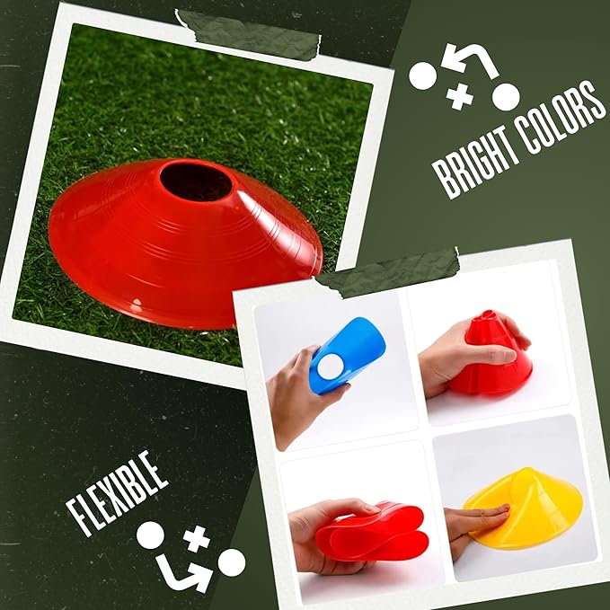 Agility Soccer Cones with Carry Bag for Sports Training - Set of 24 & 50 Orange Soccer Cones for Training Football, Basketball, Fitness - Outdoor & Indoor Drill - Coaching Practice Equipment