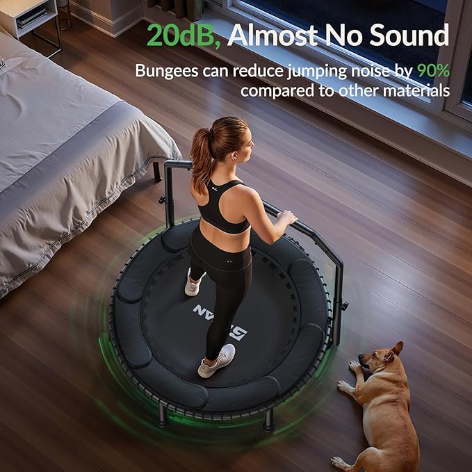 BCAN 40"/48" Rebounder Trampoline for Adult, 450/550LBS Fitness Trampoline with Bungees, Adjustable Handle, Stable & Quiet, Indoor Outdoor, Whole-Body Workout & Relaxation at Home for Women/Men