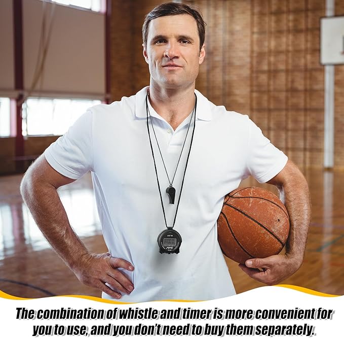 48 Pcs Digital Stopwatch Timer Plastic Whistle Bulk for Sports Coaches Referee Waterproof Watch Timer Whistle with Lanyard Multi Function Electronic Fitness Date Alarm (Black)