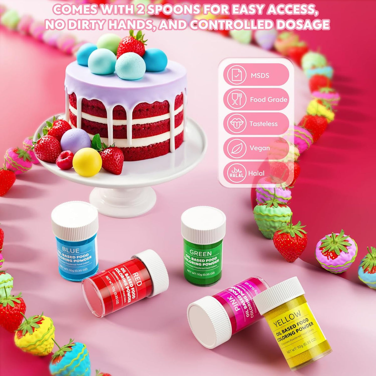 Oil Based Food Coloring Powder for Chocolate 5 Colors Powdered Edible Food Dye for Sugar Candy Melts Oil Frosting Icing Dye for Backing Cookies Fondant Food Color for Cake Decorating - 10g/ Bottles