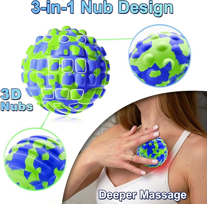 Deep Tissue Massage Ball for Exercise & Recovery - SGS Certification - Targets Back, Shoulder, Legs&Feet - Relieves Muscle Knots, Joint Pain&Tightness, Pressure Point Therapy- Myofascial Release Ball