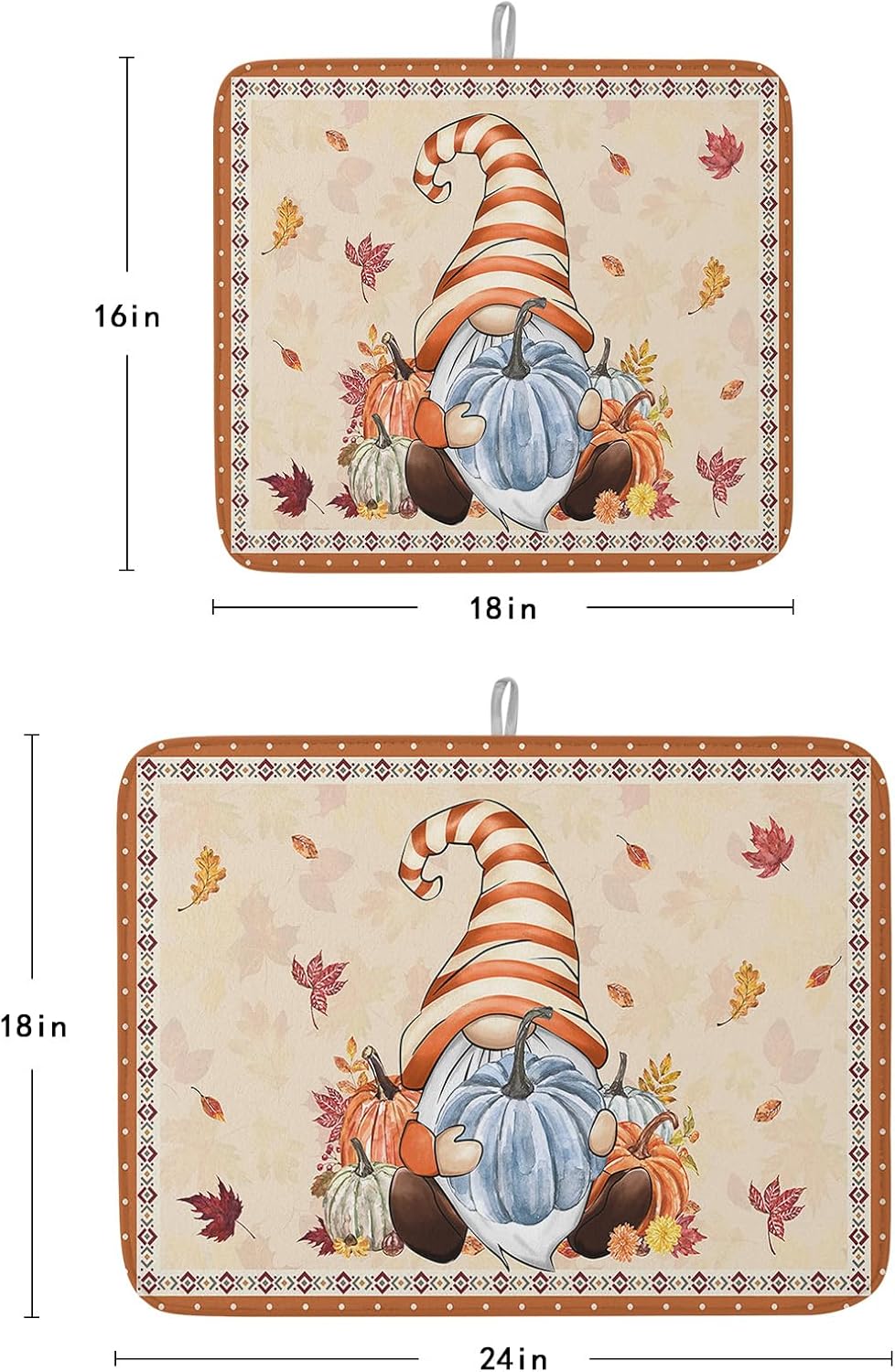 Fall Dish Drying Mat for Kitchen Counter Pumpkin Gnome Drying Pad Absorbent Drying Mats for Countertops Sinks Draining Racks Autumn Maple Leaves Drainer Holiday Harvest Thanksgiving Decorations 16x18