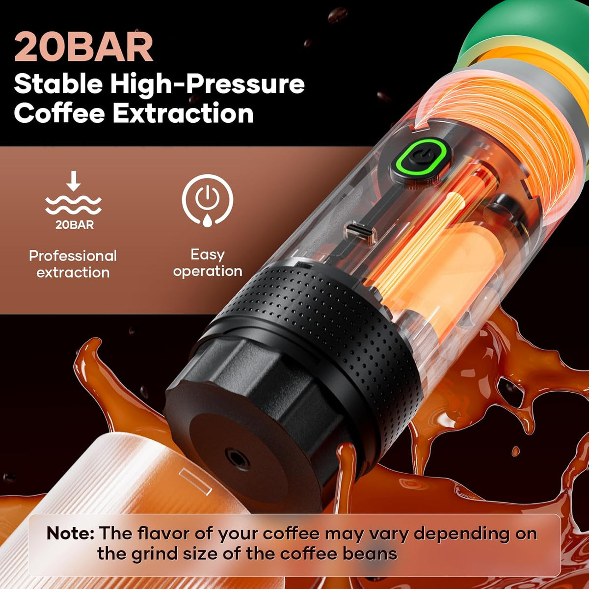 kejector Portable Coffee Maker Espresso Machine for Travel Nano Car Coffee Maker Compatible with Ground Coffee & Capsule for RV, Hiking Camping Office, Travel Espresso Maker Electric Green