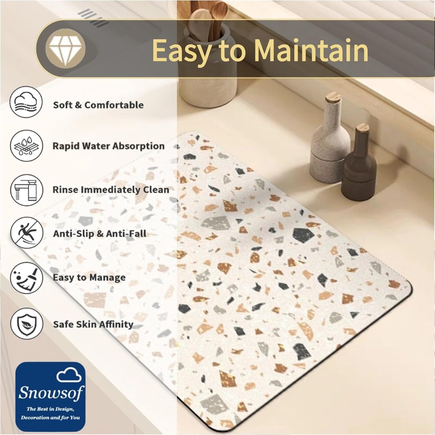 Dish Drying Mat - Absorbent Countertop Mat for Coffee Maker, Expresso Machine, Kitchen Use (04,16''×24'')