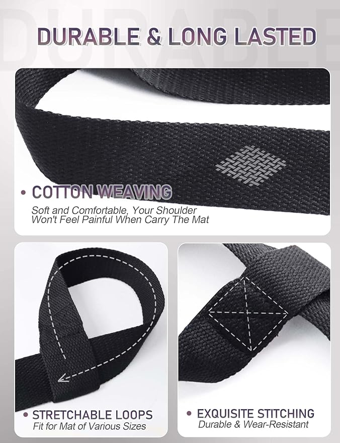 MRZZATA Yoga Mat Carrier Strap Long - Adjustable Thick and Wide Strap for Carrying Mat or Stretching, Black