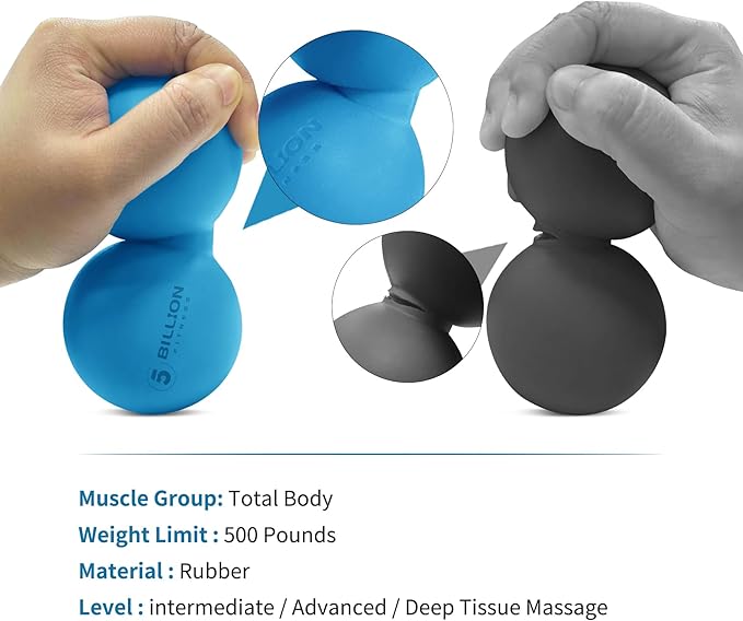 5BILLION Peanut Massage Ball - Double Lacrosse Massage Ball & Mobility Ball for Physical Therapy - Deep Tissue Massage Tool for Myofascial Release, Muscle Relaxer, Acupoint Massage (Black)