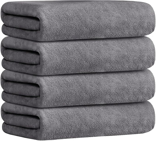 JML Microfiber Towels, Bath Towel Set 4 Pack, 27" x 55" - Super Absorbent, Fast Drying Bathroom Towel for Hair, Swimming, Fitness, Sport, Yoga -Grey