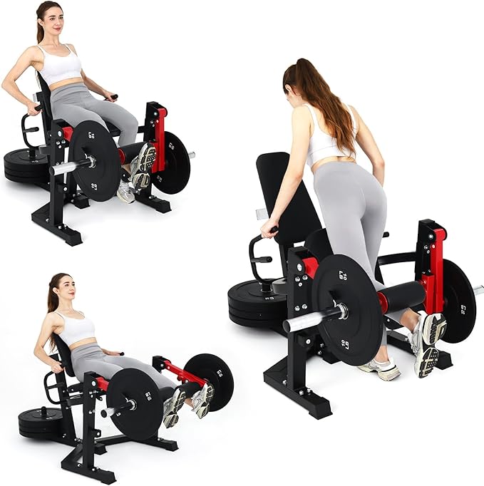 3 in 1 Leg Extension & Curl Machine, Separation Single Leg Extension, Stand Leg Curl, Leg Workout, Adjustable Bench, Plate Storage Rod, Compatible with 1'' & 2'' Weight Plates