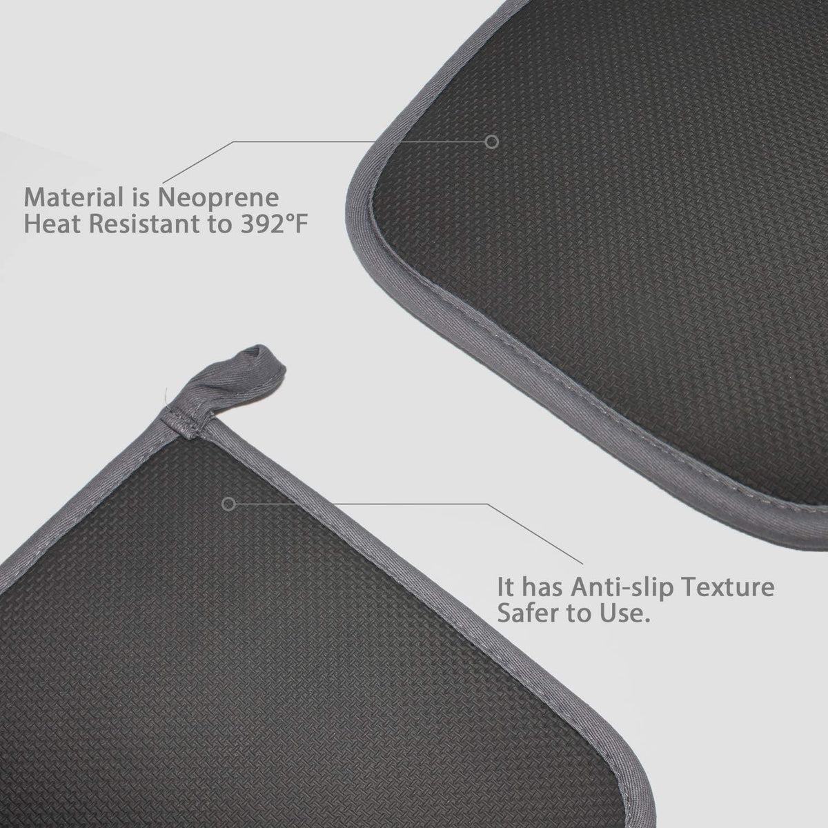 2 PCS Gray Pot Holders Sets for Kitchen Heat Resistant Oven Hot Pads with Pockets Non Slip Soft Grip Potholders for Baking Cooking 8"x8.5"