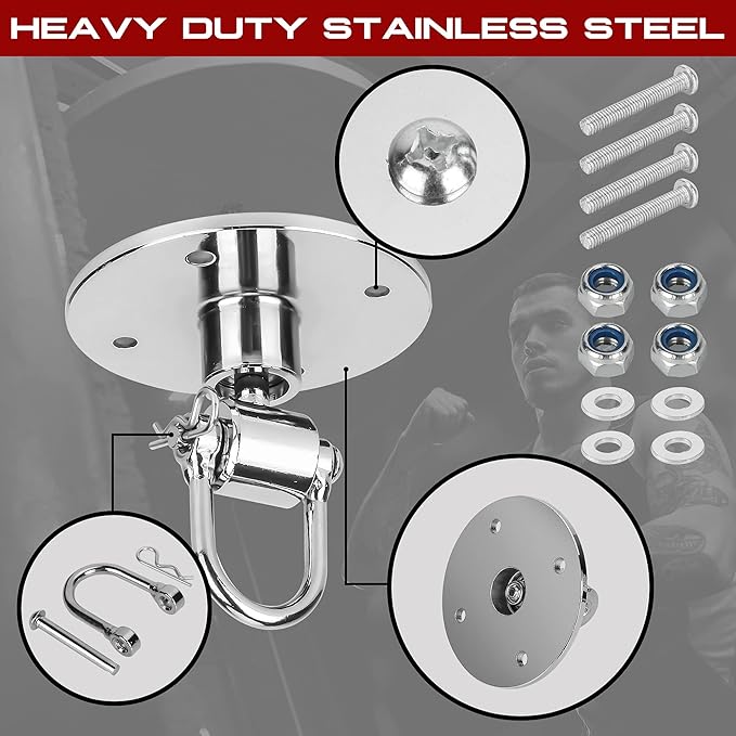 Boxerpoint Speed Bag Swivel Kit - Small Silver 360° - Mounting Hardware & Swivel Clip for Boxing Equipment