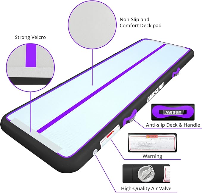 AWSUM Inflatable Air Gymnastics Mat 10ft/13ft/16ft/20ft/23ft Training mat 4/8 inches Thick tumbling mat with Electric Pump for Home/Gym/Outdoor