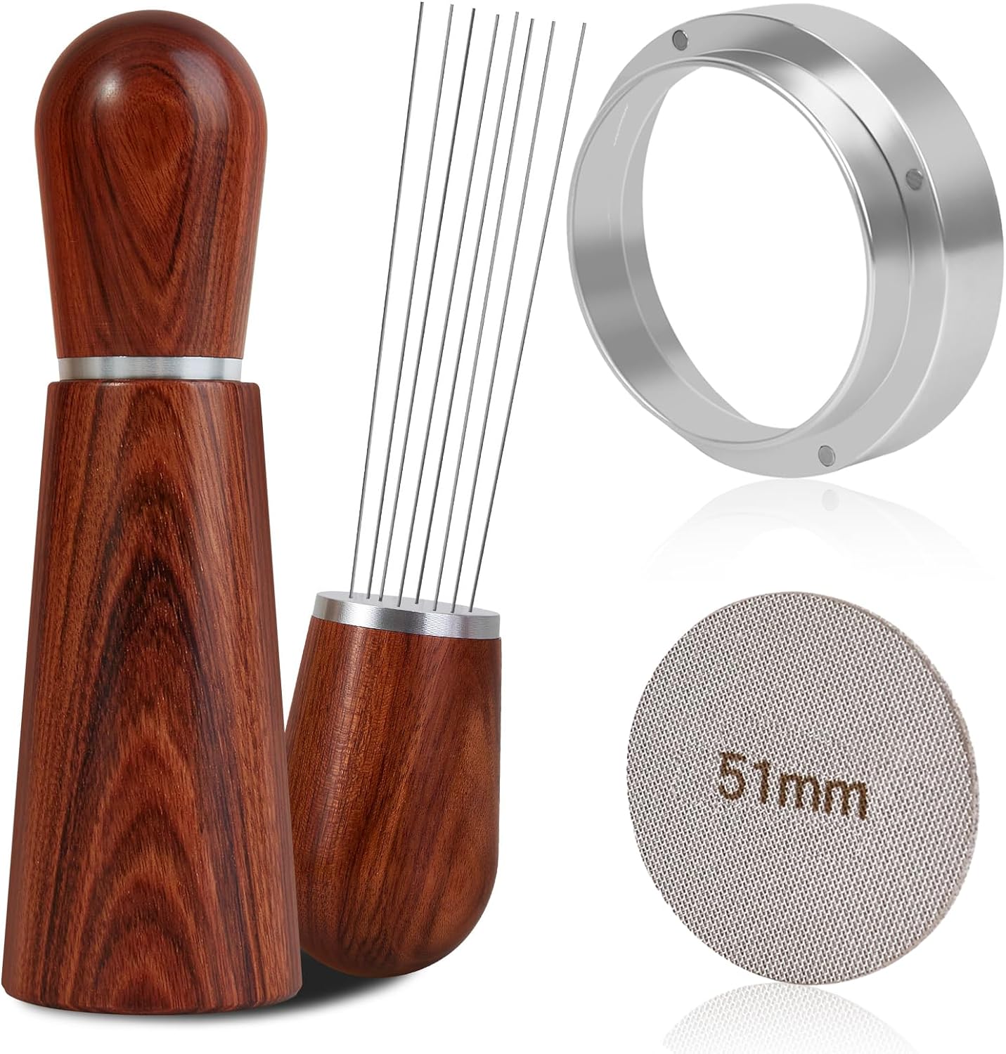 51mm Espresso Accessories Kit, WDT Tool, Dosing Funnel and Puck Screen Set, 316 Stainless Steel Needle Coffee Distribution Stirrer Fits Delonghi 51 mm Espresso Machines and Portafilter