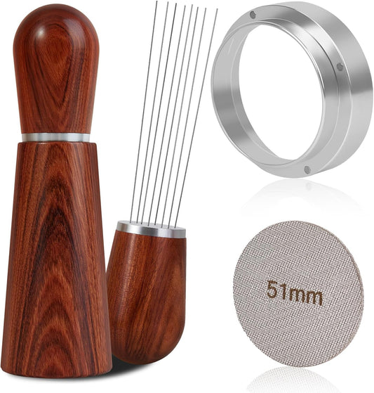 51mm Espresso Accessories Kit, WDT Tool, Dosing Funnel and Puck Screen Set, 316 Stainless Steel Needle Coffee Distribution Stirrer Fits Delonghi 51 mm Espresso Machines and Portafilter