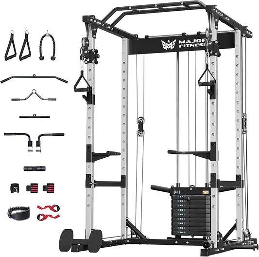 MAJOR FITNESS Drone1 Power Cage - Multi-Function Power Rack for Home Gym, Squat Rack, Cable Crossover System, for Strength Training, Heavy-Duty Steel Construction