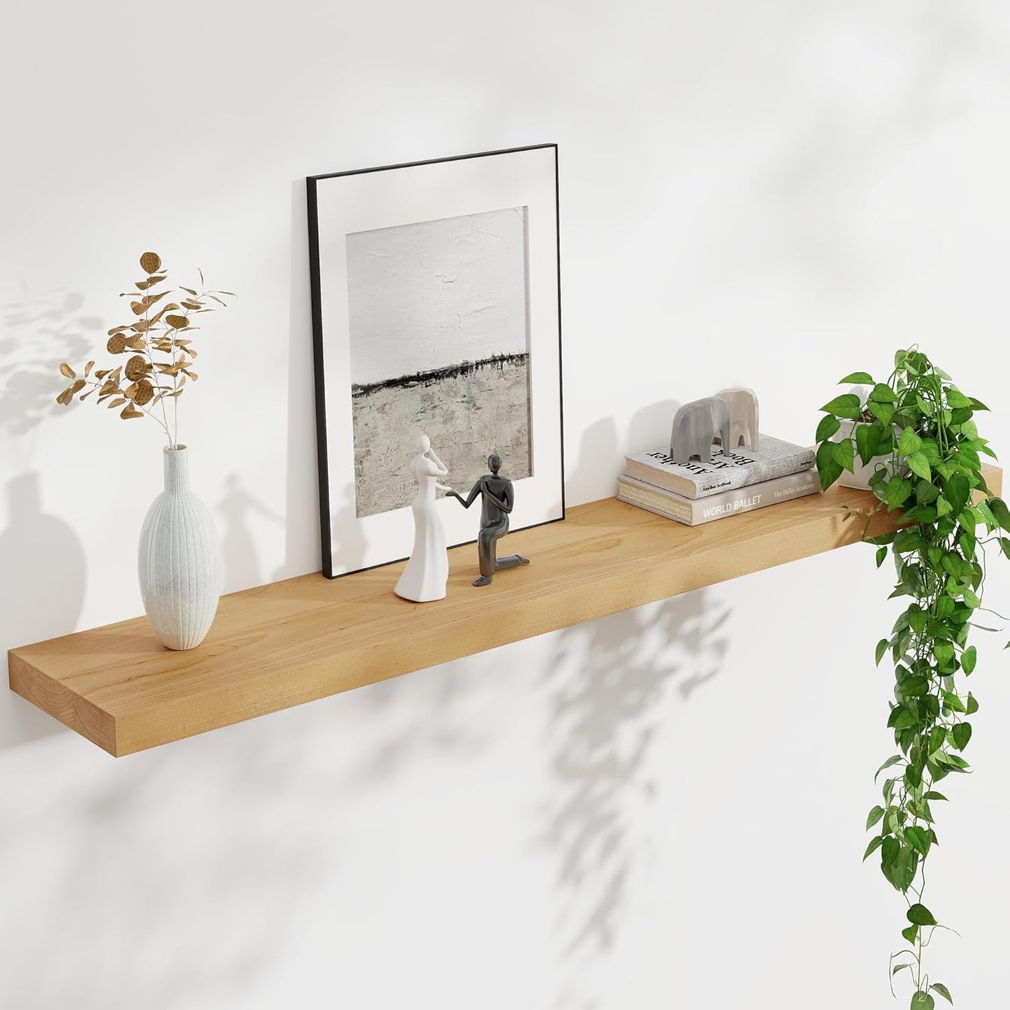 Floating Shelves for Wall, USA-Sourced Brich Wood 48 Inch Long Wall Shelves, Natural Wooden Mounted Picture Ledge Shelf, Nursery Book Storage Shelf Kids Bookshelf, Display Shelf for Bathroom