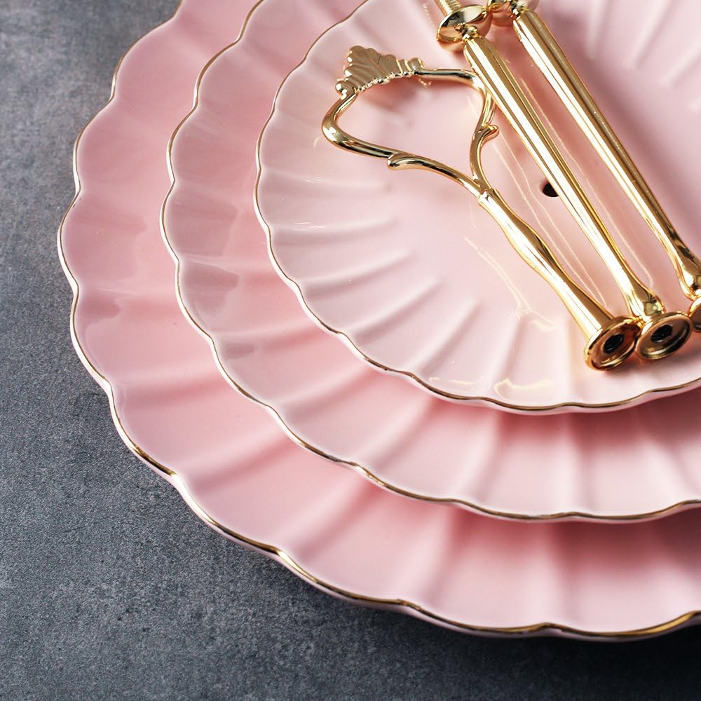 Sweejar 3 Tier Ceramic Cake Stand Wedding, Dessert Cupcake Stand for Tea Party Serving Platter (Pink)