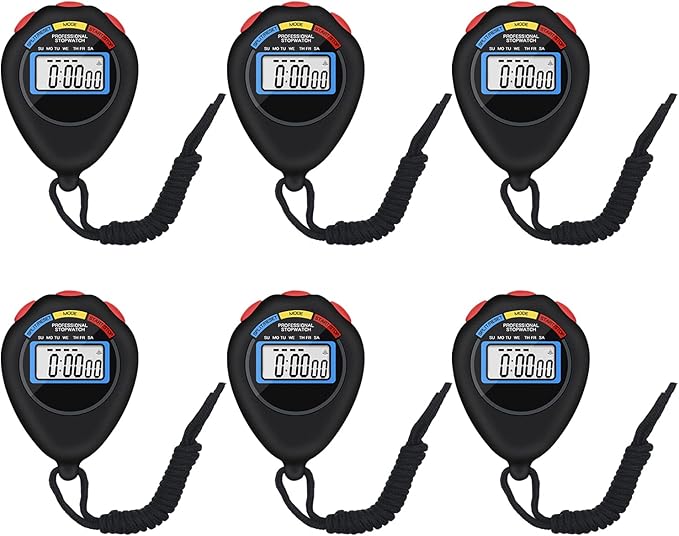 6 Pack Multi-Function Electronic Digital Sport Stopwatch Timer, Large Display with Date Time and Alarm Function,Suitable for Sports Coaches Fitness Coaches and Referees（Black）
