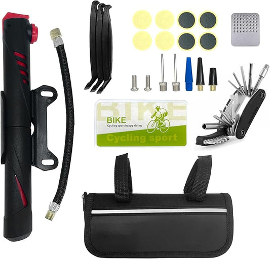 Bicycle Tire Repair Tool Kit with Stainless Steel Tools, Portable Bike Tire Patch Repair Set for Mountain/Road Bikes