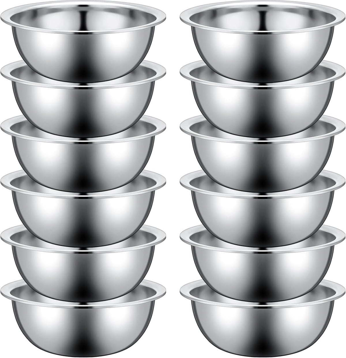 Pinkunn Set of 12 Stainless Steel Mixing Bowls, Nesting Metal Prep Salad Bowl Bulk Kitchen Large Reusable Baking Food Container for Hotel Restaurant Home Cooking, Silver(10.2 x 3.26 Inch)
