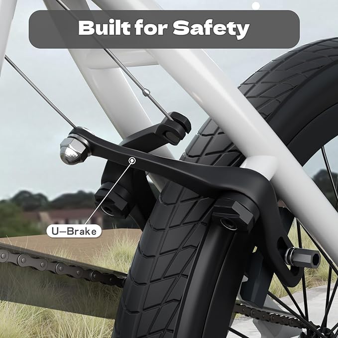 67i Boys BMX Bike 18/20 Inch Ages 8-12 Kids Bicycle with Front Rear U Brake Adjustable Seat Iron Fork 2.09" Wide Tires