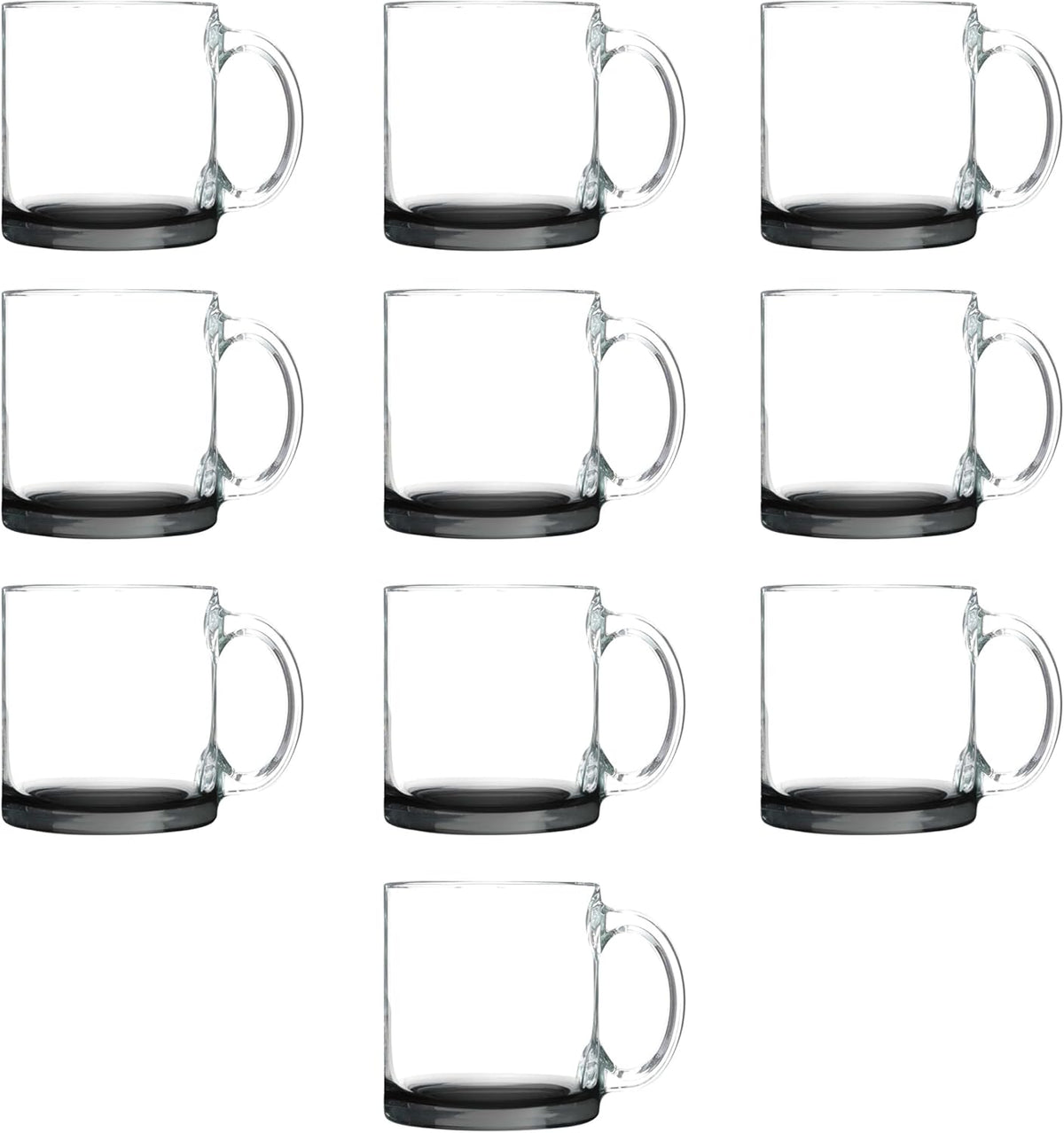 Libbey Clear Glass Coffee Mugs 13 oz. Set of 10, Bulk Pack - Perfect for Coffee, Tea, Espresso, Hot Cocoa, Other Beverages - Black Bottom