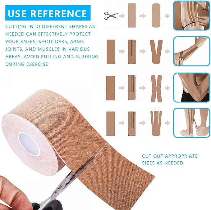 2 Pack Kinesiology Tape, Athletic Tape Supports Protects Muscles, Knees, Shoulders & Plantar Fasciitis, Waterproof & Hypoallergenic Kinesiology Tape (Skin Color)