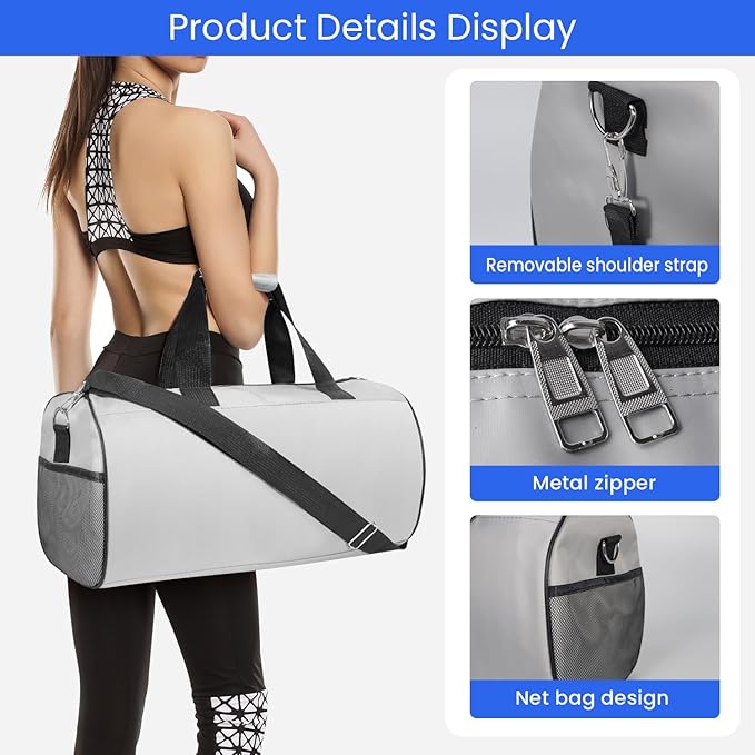 C&F BOGMOST Small Gym Bag for Travel & Duffel - 17 Inch Lightweight Carry On Bag for Men & Women, Mini Duffel Bag,Perfect for Sports, Weekend Trips, and Overnight Stays, Grey