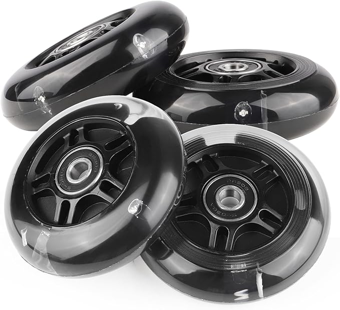 8pcs Inline Skate Wheels Led Light-Up Wheels 64/70/72/76/80mm w/Bushings 85-88A for Kids and Youth Beginners Children's Inline Skates Indoor/Outdoor Use (Black, 80mm)