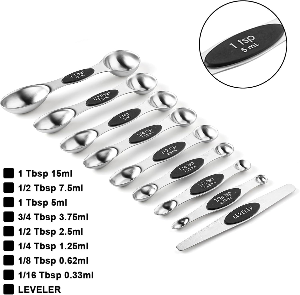 Measuring Cups and Spoons Set Including 8 Stainless Steel Magnetic Measuring Cups 8 Double Sided Magnetic Measuring Spoons with 1 Leveler for Dry and Liquid Ingredients