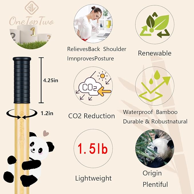 5ft Yoga Stick from Natural Bamboo with Non-Slip Handle-Stretching Stick for Mobility, Flexibility,Exercise,Workout, Physical Therapy,Pilates,Balance Fitness-Access Online Video Guide Without Any Info