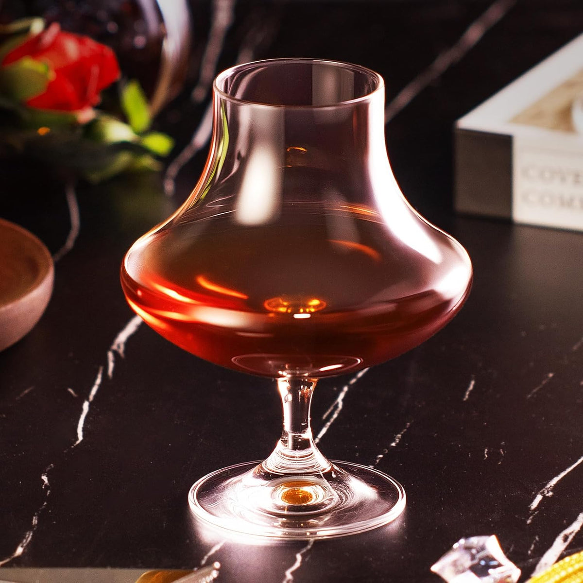 KAMMAK Short Glasses,9.4oz Crystal Cognac Glasses Set of 2, Brandy Glass with Short Stem, Elegant Clear Snifters Glasses Ideal for Outdoor, Wedding, Party, Birthday, Anniversaries, Christmas