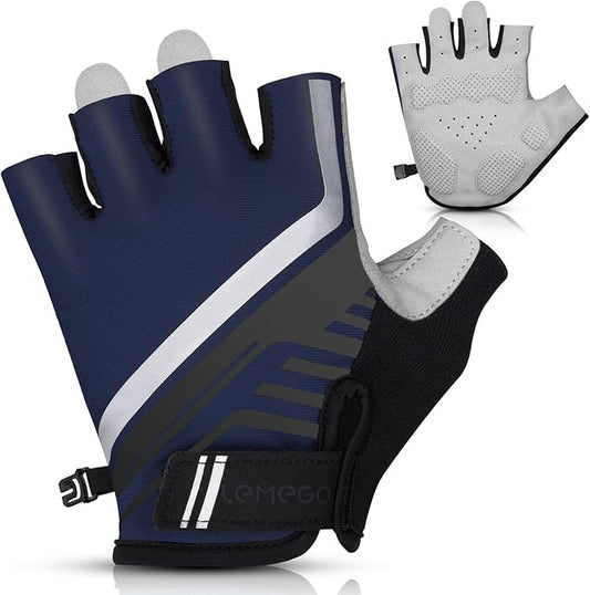 Bike Cycling Gloves - Men & Women, Anti-Slip, Shock-Absorbing Mountain Bike Gloves with Breathable Fabric & Reflective Strips