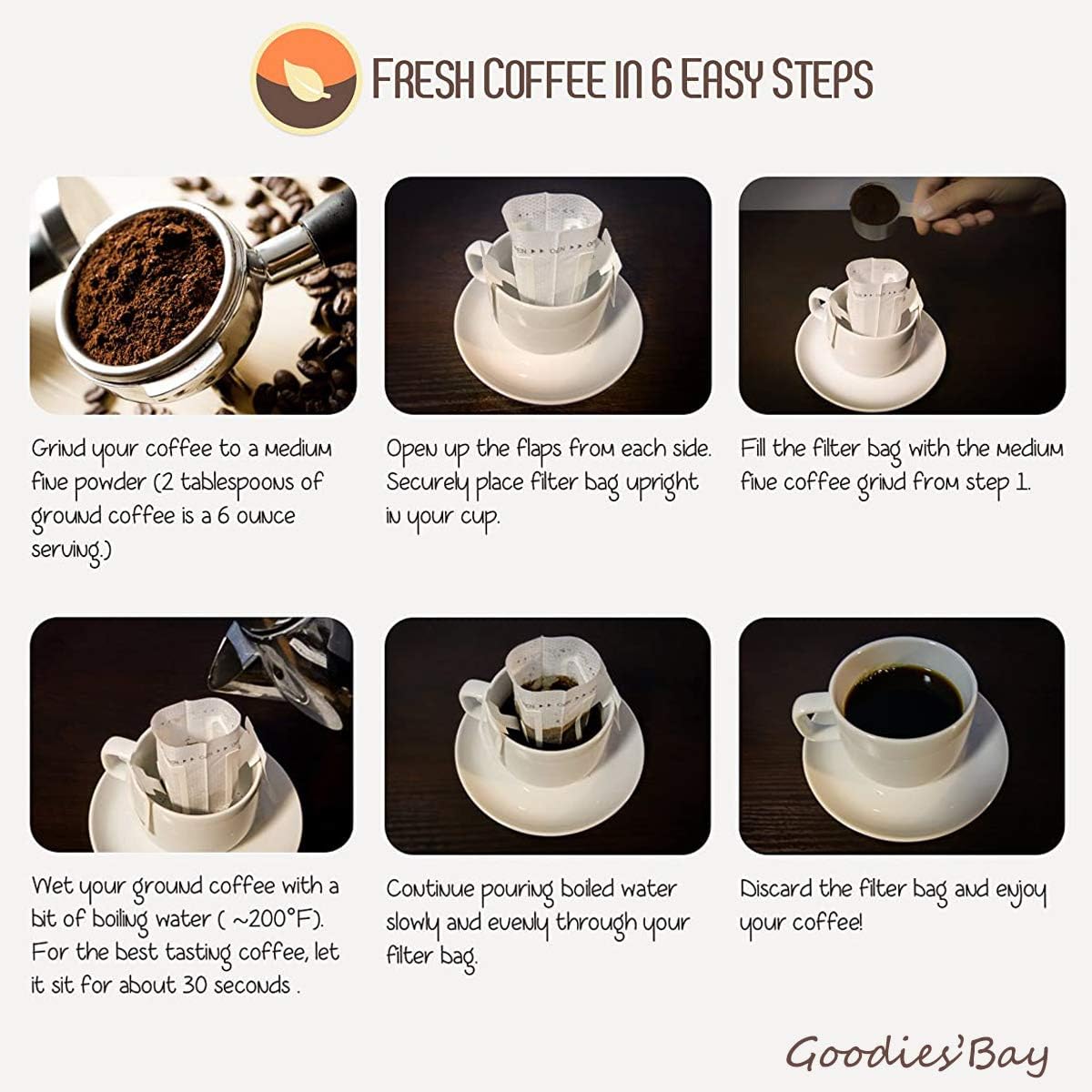100 Pcs Premium Coffee Filter Paper Bags Disposable Single Serve Drip Coffee Bags with Hanging Ears, Fast Brewing, Mess-Free Design for Travel, Camping, Home & Office Use